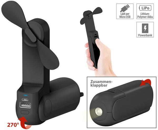 Mini ventilateur 3 en 1 avec fonction batterie d’appoint et lampe de poche