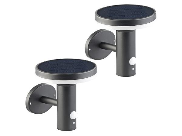 2 luci a parete solari premium a LED, sensore PIR, luce notturna, 600 lumen