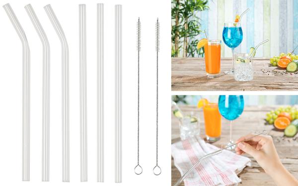 6 pailles en verre borosilicate avec goupillons de nettoyage