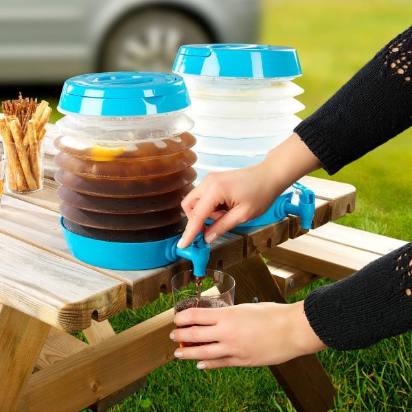 Fusto pieghevole, rubinetto di uscita, supporto, 5,5 litri, blu/trasparente