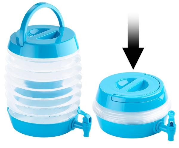 Fusto pieghevole, rubinetto di uscita, supporto, 5,5 litri, blu/trasparente