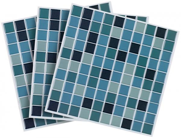 Adesivi 3D a mosaico “Aqua“, 26 x 26 cm, set di 10 pezzi