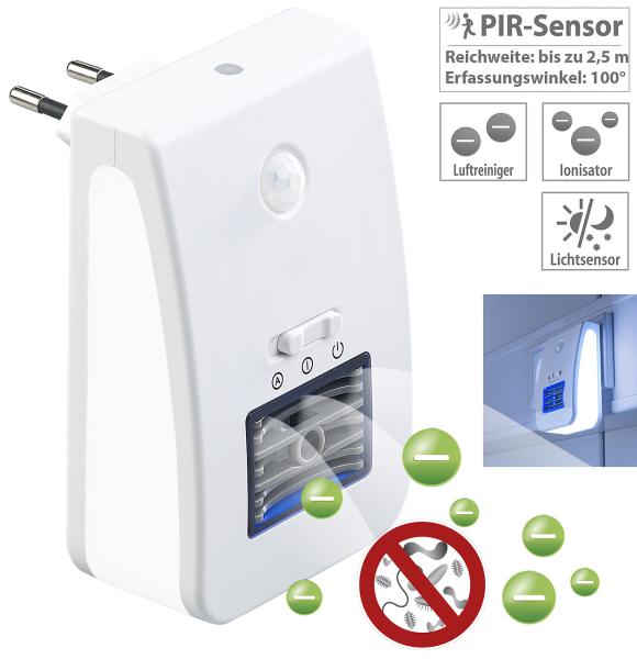2in1 ionizer air purifier & night light, PIR & light sensor, up to 20m²