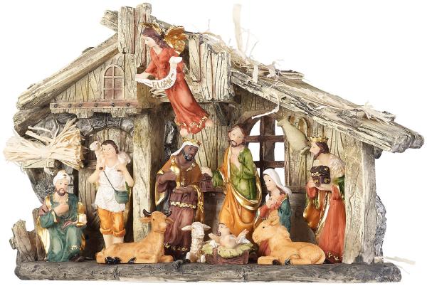 Christmas crib made of polyresinwith 11 hand painted figures