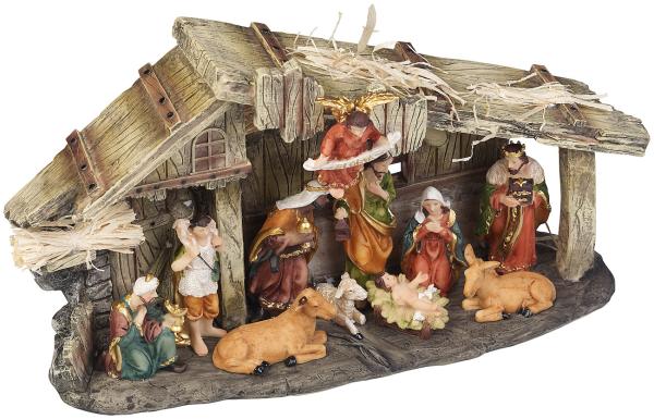 Christmas crib made of polyresinwith 11 hand painted figures