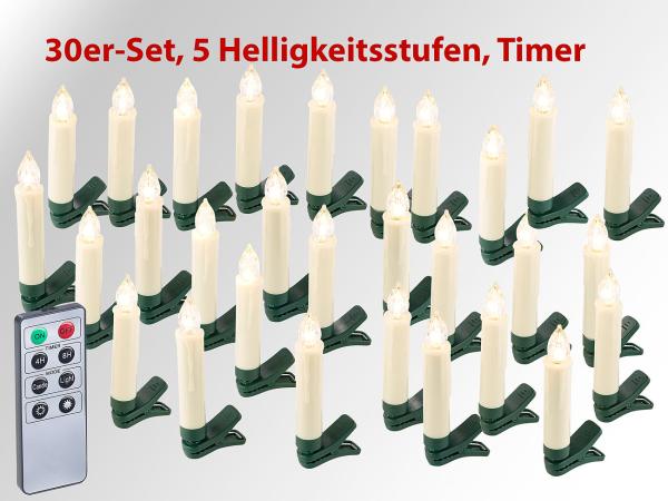 30er-Set LED-Weihnachtsbaum-Kerzen mit IR-Fernbedienung, Timer, weiss