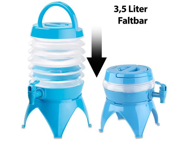 Faltbares Fässchen, Auslaufhahn, Ständer, 3,5 Liter, blau/transparent