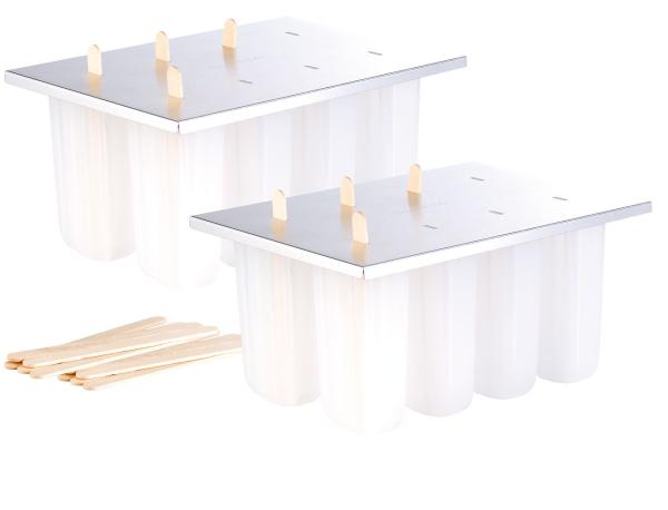 Popsicle maker with 8 ice molds and 24 wooden sticks, set of 2