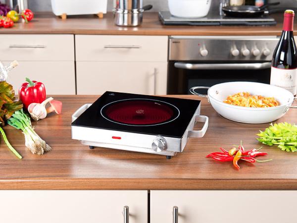 Mobile glass ceramic hob with infrared heat, 2,000 watts, Ø 20 cm