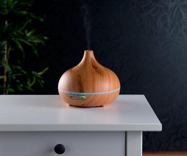 Diffusore di aromi e umidificatore, aspetto legno, cambia colori a LED, 300 ml