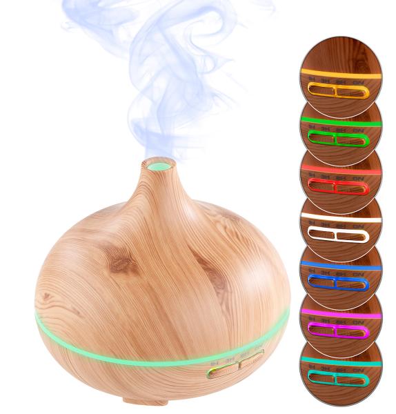 Diffusore di aromi e umidificatore, aspetto legno, cambia colori a LED, 300 ml