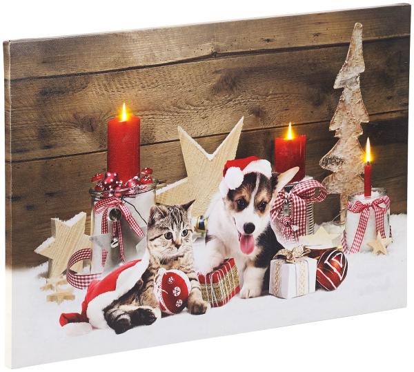 Tableau de Noël à 3 LED avec des bébés animaux 60 x 40 cm