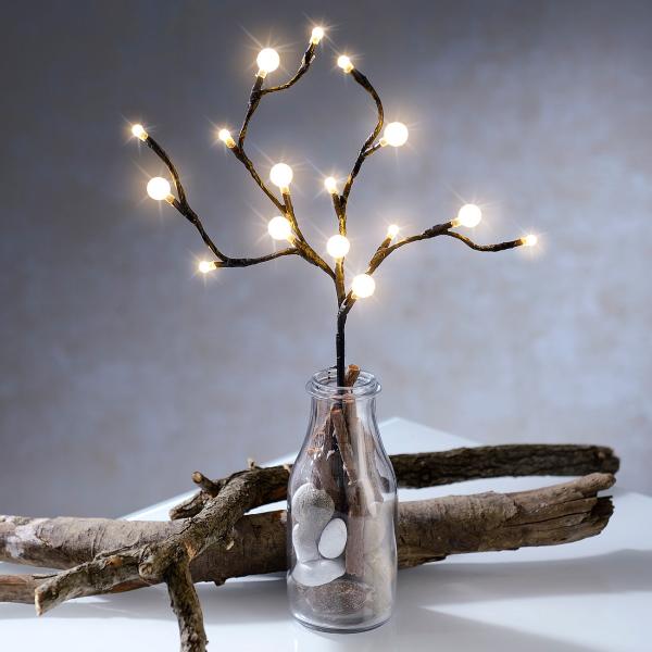 LED-Dekozweig mit 16 Lichtkugeln, 44 cm, Batteriebetrieb