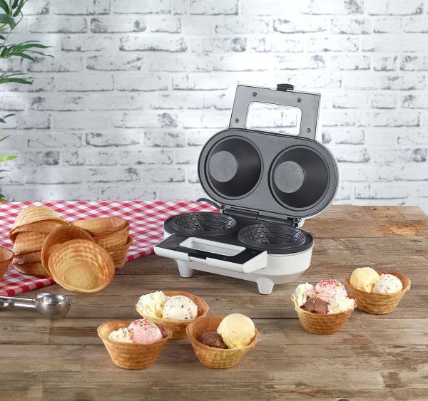 Cialdiera doppia per vaschette per coni gelato, 550 W, rivestimento antiaderente