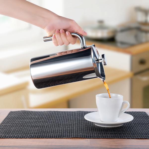 Thermal coffee maker, French press, stainless steel, double-walled, 1 liter, vacuum pot