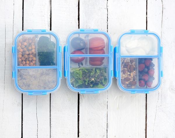 6 boîtes de conservation en verre 1 L avec 3 compartiments