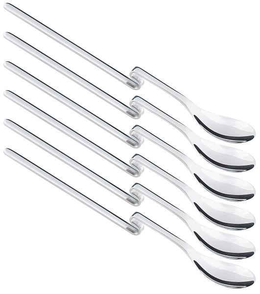 Stainless steel spoon with anti-slip bend, family set of 6 spoons