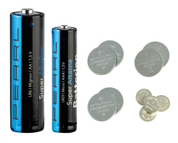 Battery set 32 pieces with alkaline and lithium cells