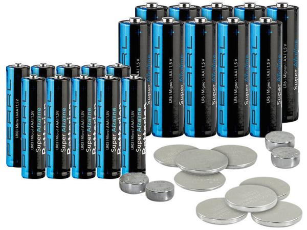 Battery set 32 pieces with alkaline and lithium cells
