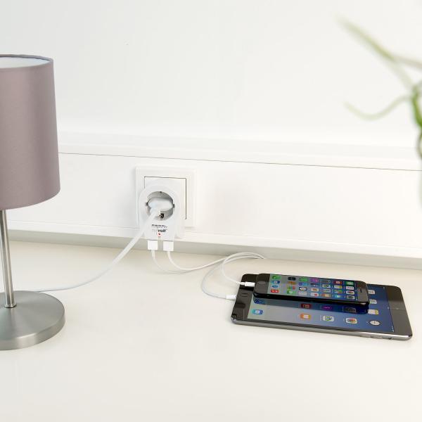 2er-Set Steckdose mit 2x USB-Ladeport 2.1A Überspannungsschutz, Swiss Edition