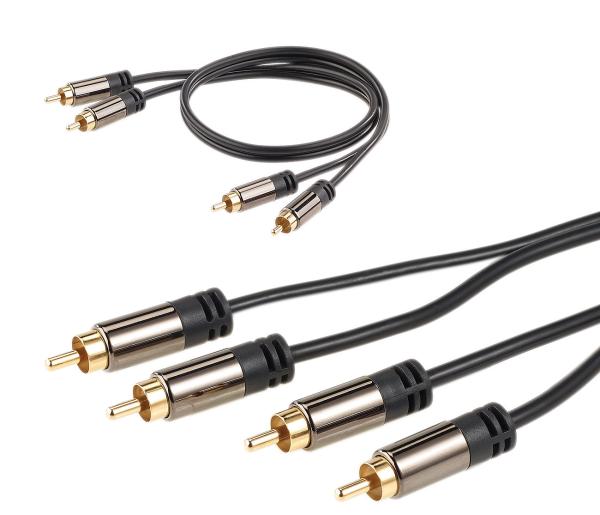 Cavo stereo Premium da 2 cinch a 2 cinch, nero, 0,5 m, placcato oro