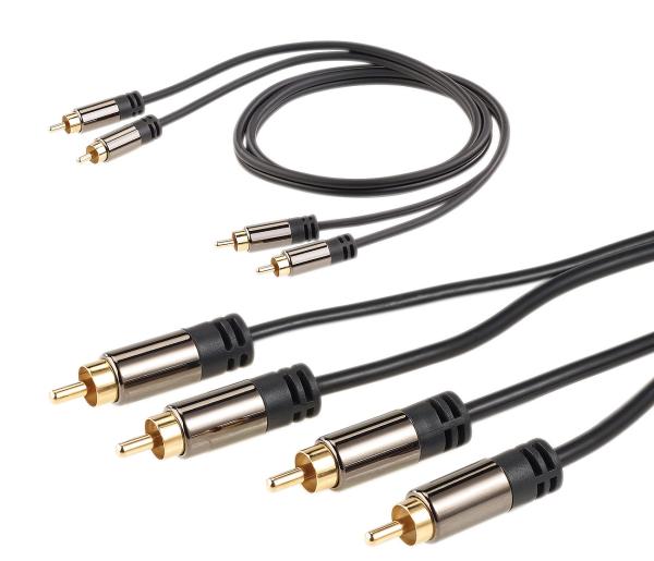 Cavo stereo premium da 2 cinch a 2 cinch, nero, 1 m, placcato oro