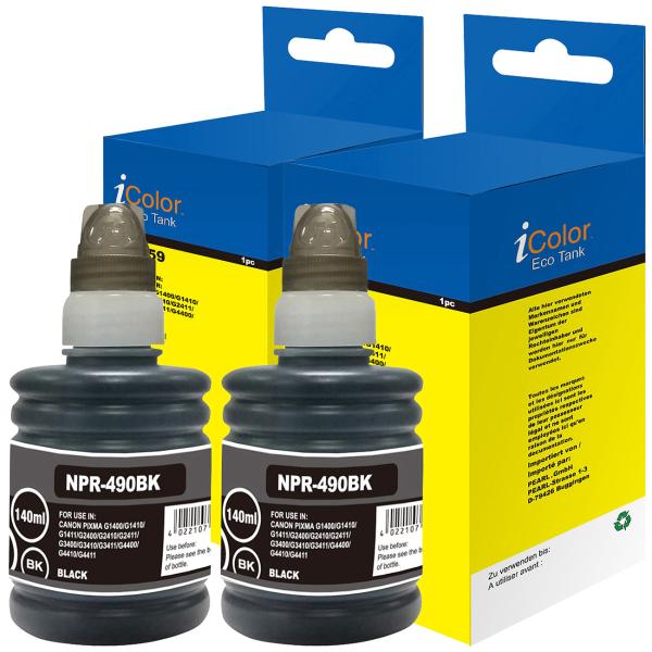 2er-Set Nachfüll-Tinten für Canon, ersetzt Canon GI-490BK, black