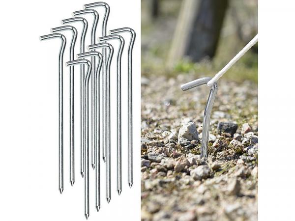 20er-Set XL-Stahl-Zelthaken für alle Bodenarten, 21 cm lang, 6 mm dick