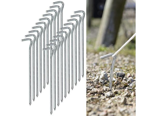 20er-Set XL-Stahl-Zelthaken für alle Bodenarten, 21 cm lang, 6 mm dick