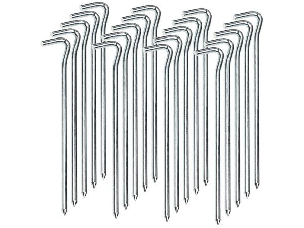 20er-Set XL-Stahl-Zelthaken für alle Bodenarten, 21 cm lang, 6 mm dick