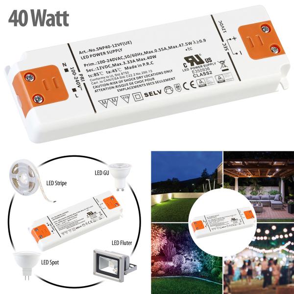 LED transformer, 230 V to 12 V, total load up to 40 Watt, 156 x 50 x 17 mm