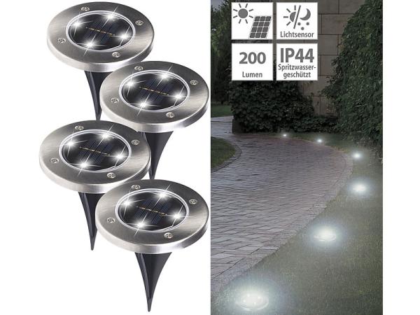 Set di 4 faretti solari da giardino con picchetto di terra, 200 lm, IP44
