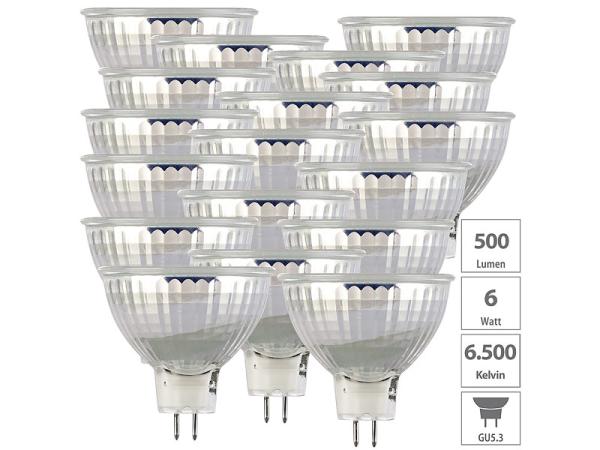 Set di 18 faretti LED, corpo in vetro GU5.3, 6 W, 500 lm, 6500K