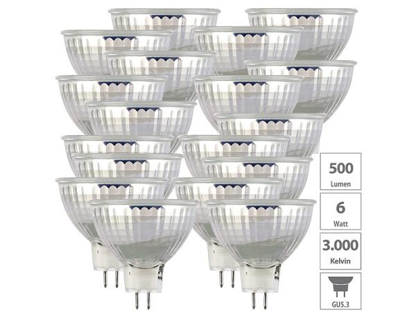Set di 18 faretti LED con custodia in vetro GU5.3, 6 W, 500 lumen, 3000 K