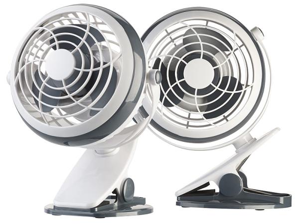 set of 2 Mobile Fans with Clamp, USB & Battery Operation, 3 Watt