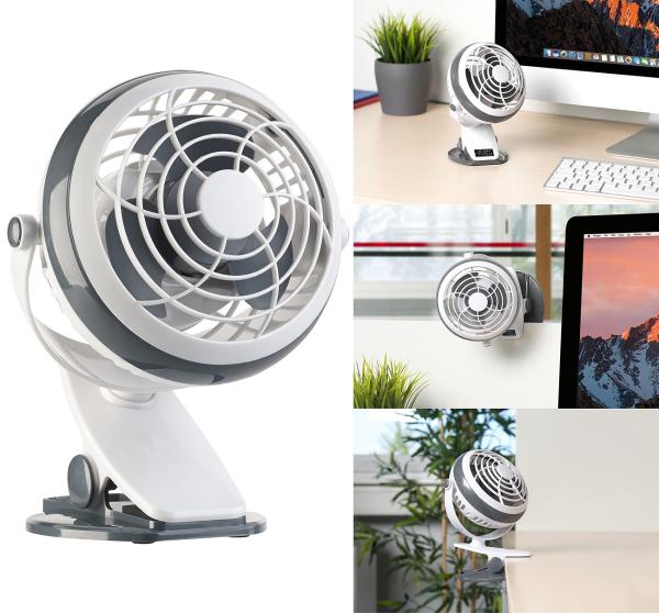 set of 2 Mobile Fans with Clamp, USB & Battery Operation, 3 Watt