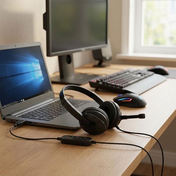 Callstel Micro-casque Stéréo USB GHS-120 - Microphone Rétractable - Son Puissant Conférences/Jeux - Rembourrage Ultra-confortable - Télécommande Filaire