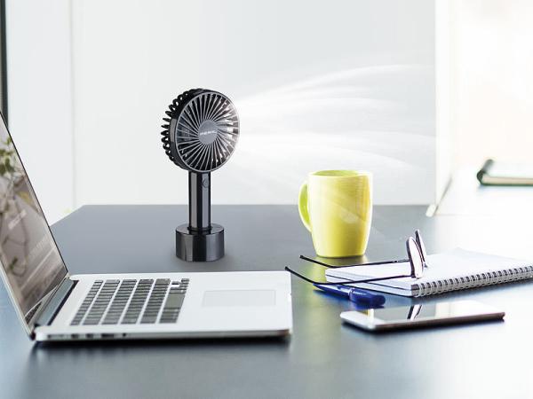 set of 2in1 hand & table fans, battery & USB operation, 3-speed