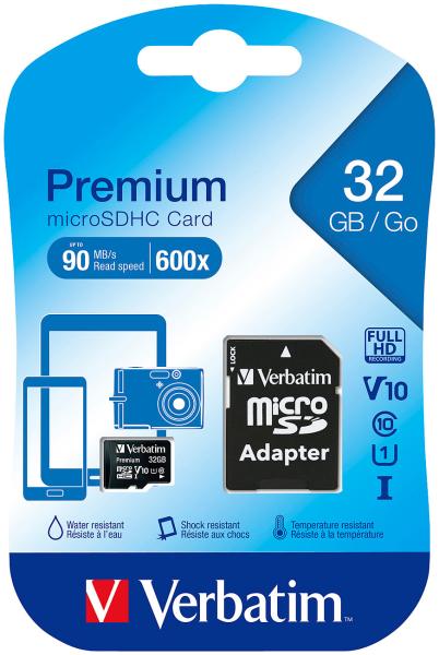 Premium microSDHC memory card 32 GB, 90 MB/s, Class 10, U1