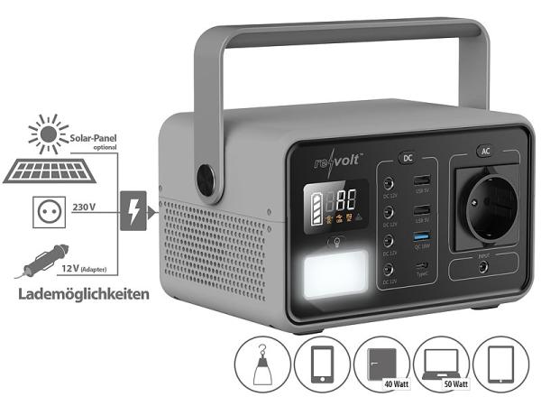 Powerstation & Solar-Generator, 222 Wh, 230 V, 200 W, LED-Lampe