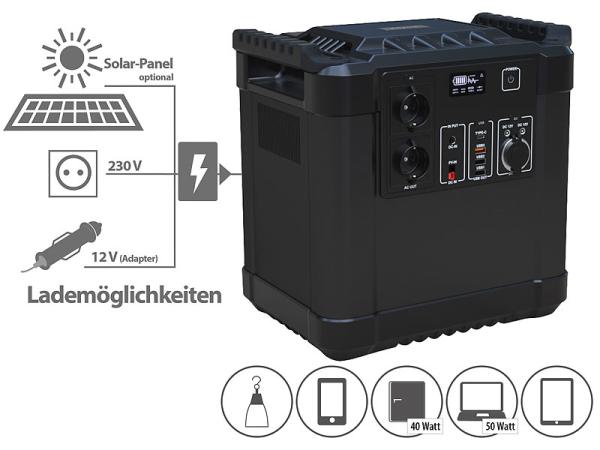 Powerstation & solar converter with 260 watt solar panel, 455 Ah, 1456 Wh
