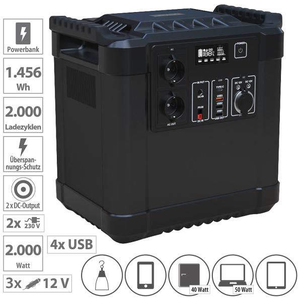 Powerstation & solar converter with 260 watt solar panel, 455 Ah, 1456 Wh
