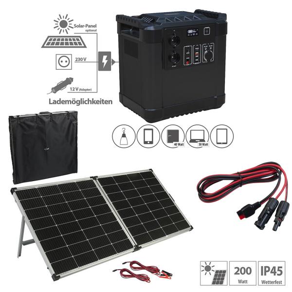 Powerstation & solar converter with 260 watt solar panel, 455 Ah, 1456 Wh