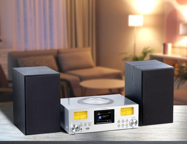 Micro-Stereoanlage: Webradio, DAB+, CD, Bluetooth, App, 300 Watt, silber
