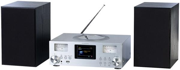 Micro-Stereoanlage: Webradio, DAB+, CD, Bluetooth, App, 300 Watt, silber