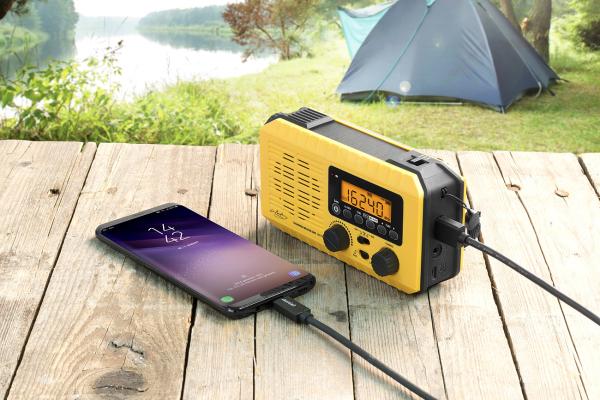 Solar- und Dynamo-Koffer-Radio, LED-Licht, SOS, Powerbank, LCD-Display