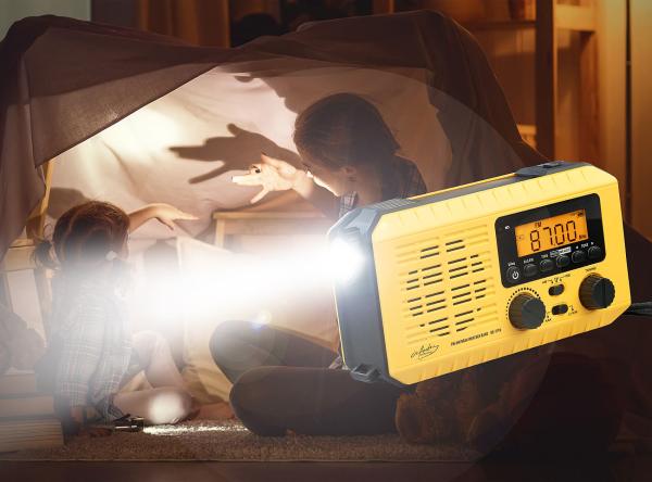 Solar- und Dynamo-Koffer-Radio, LED-Licht, SOS, Powerbank, LCD-Display