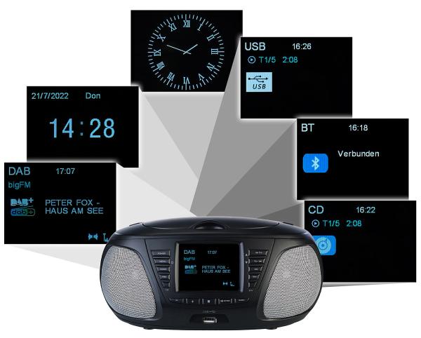 Boombox stéréo mobile avec DAB+/Fm, Bluetooth, CD, AUX, 10 watts