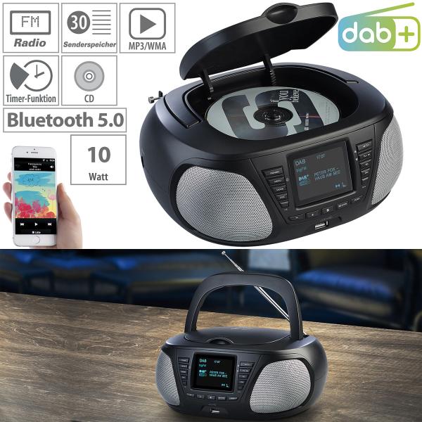 Boombox stéréo mobile avec DAB+/Fm, Bluetooth, CD, AUX, 10 watts