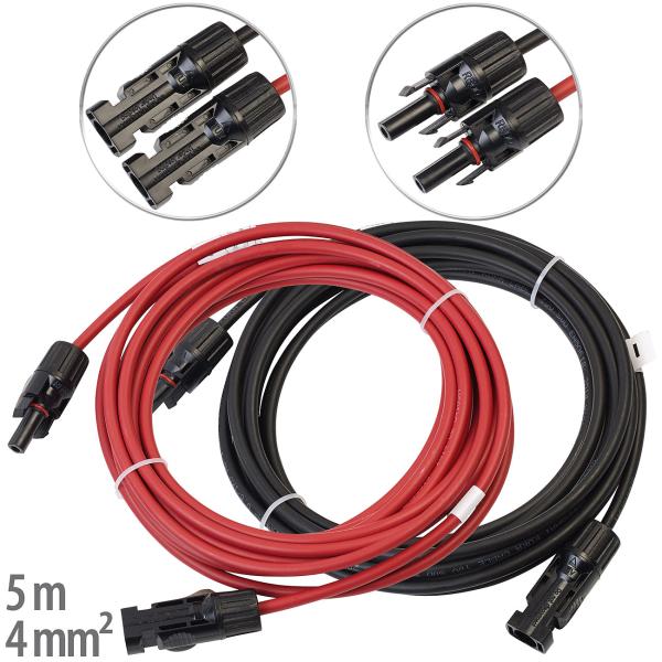 Solar-Verlängerungskabel, MC4-kompatibel, 2x 4 mm² (12 AWG), 5 m, IP68